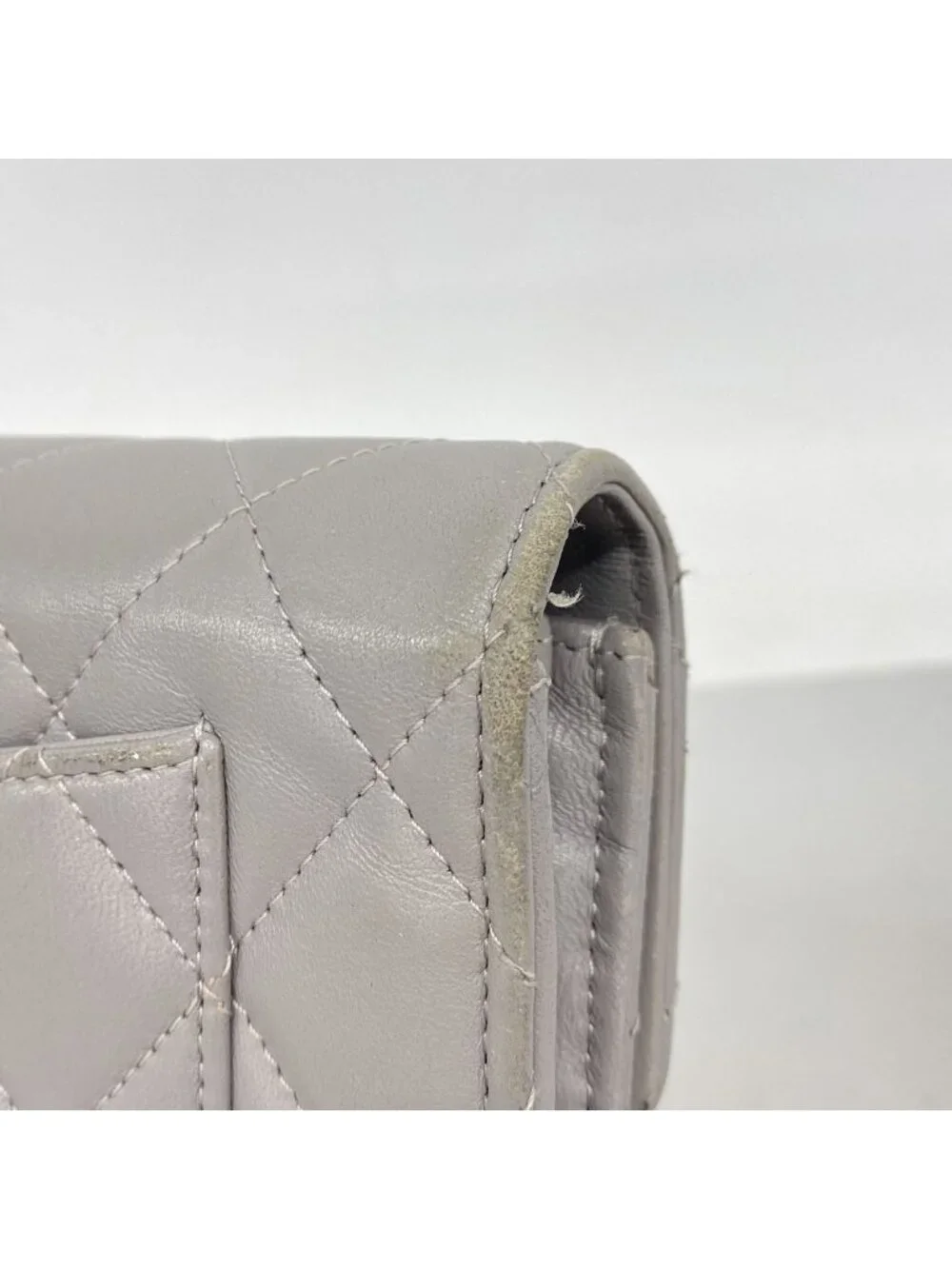 Chanel Wallet Quilted Lambskin Gray Silver